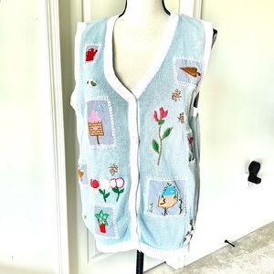 Vintage 80s CAPACITY Spring Garden Bloom Sleeveless Cardigan Sweater—SZ. L
